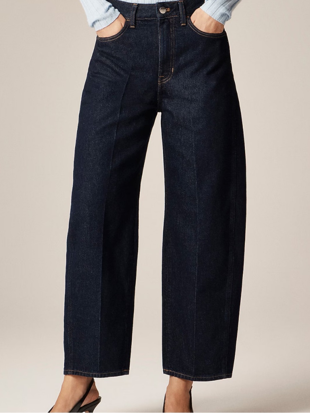 J.Crew Barrel Leg Jeans Size 28 Dark Indigo Blue Rigid Cotton Denim